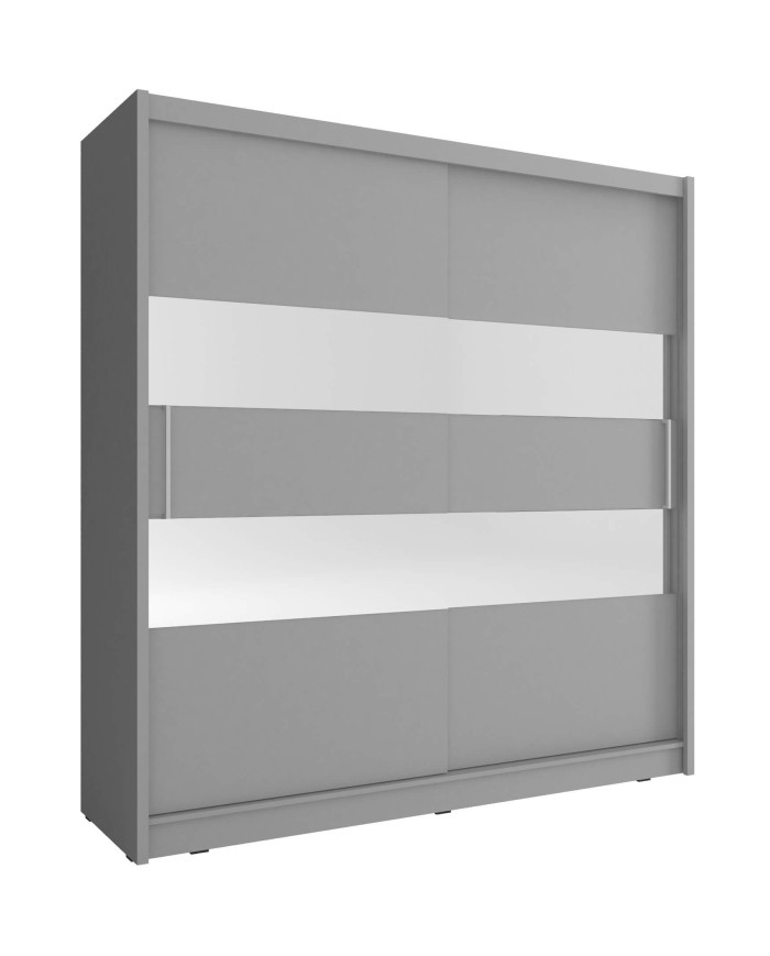 Maja 2 spinta, dvidurė, 180 cm, stumdomos, lentynos, pakaba, veidrodžiai, grafito spalvos