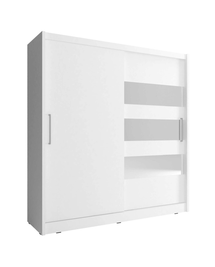 Maja 3 spinta, dvidurė, 180 cm, stumdomos, lentynos, pakaba, veidrodžiai, balta