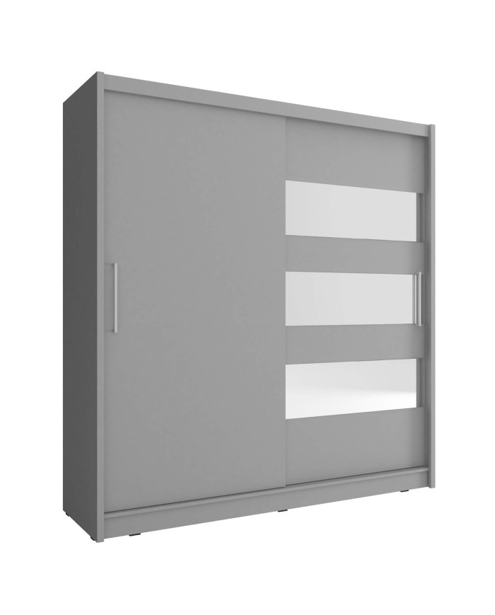 Maja 3 spinta, dvidurė, 200 cm, stumdomos, lentynos, pakaba, veidrodžiai, grafito spalvos