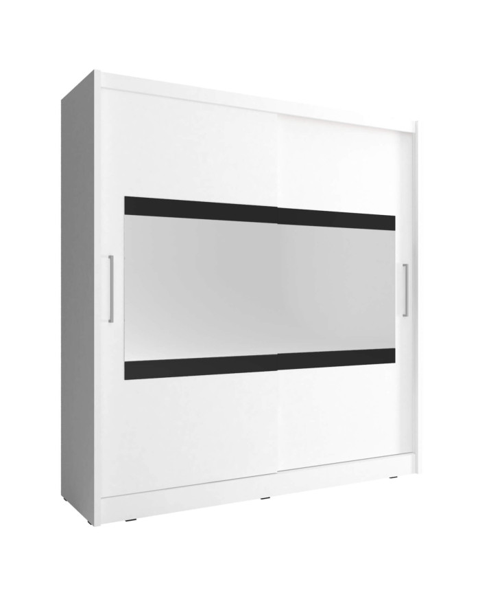 Maja 4 spinta, dvidurė, 200 cm, stumdomos, lentynos, pakaba, veidrodžiai, balta