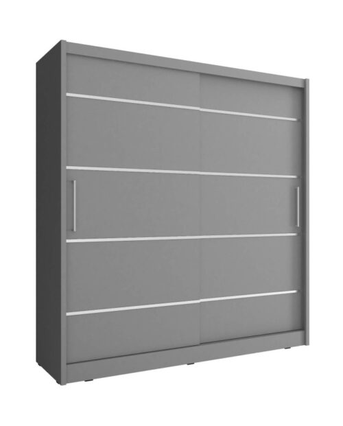 Maja aliuminio spinta, dviejų durų, 200 cm, stumdomos, lentynos, pakabos, grafito spalvos