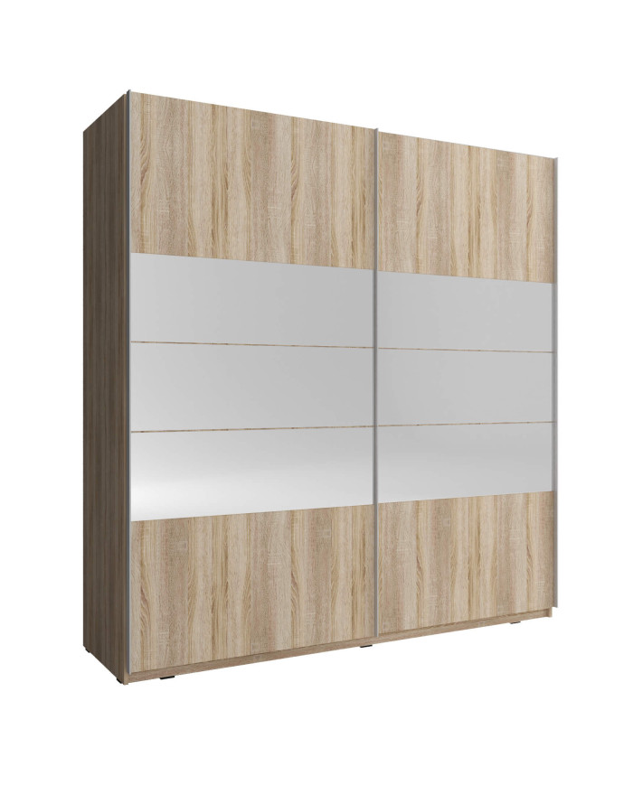 Mika 1 spinta, dviejų durų, 200 cm, stumdoma, lentynos, pakaba, veidrodžiai, Sonoma ąžuolas