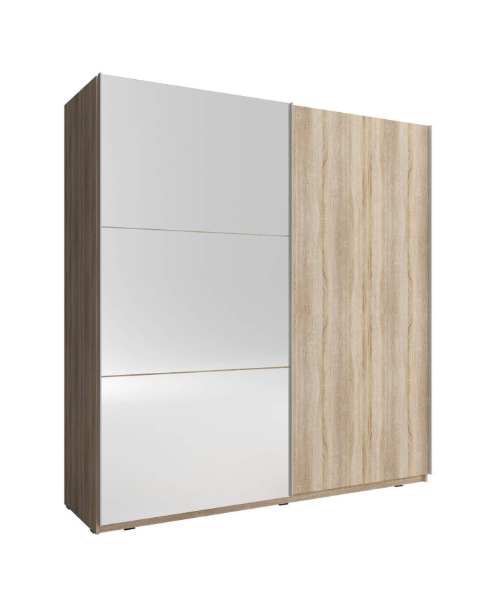 Mika 2 spinta, dvidurė, 200 cm, stumdomos, lentynos, pakaba, veidrodžiai, Sonoma ąžuolas
