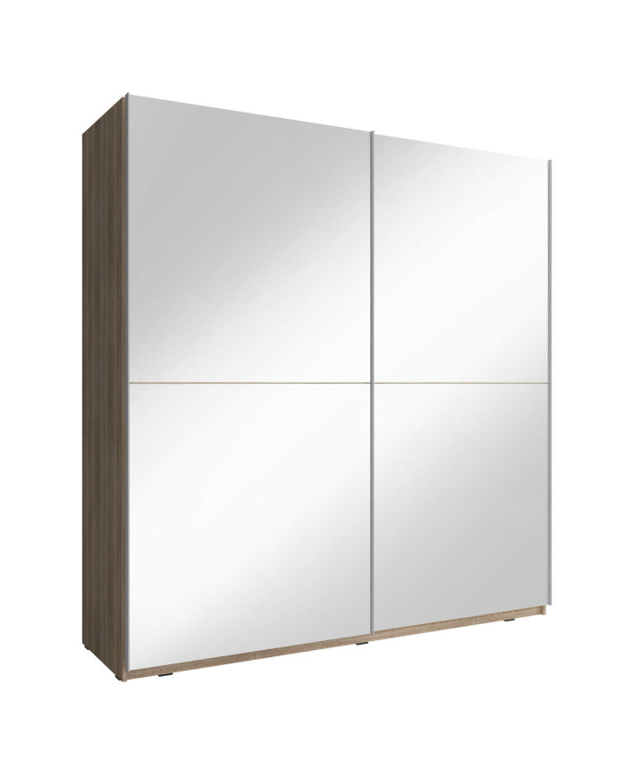 Mika 3 spinta, dvidurė, 200 cm, stumdomos, lentynos, pakaba, veidrodžiai, Sonoma ąžuolas