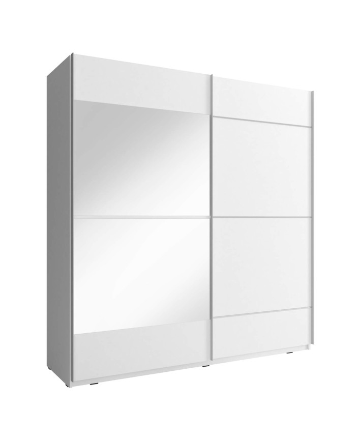 Mika 4 spinta, dvidurė, 150 cm, stumdoma, lentynos, pakaba, veidrodis, balta