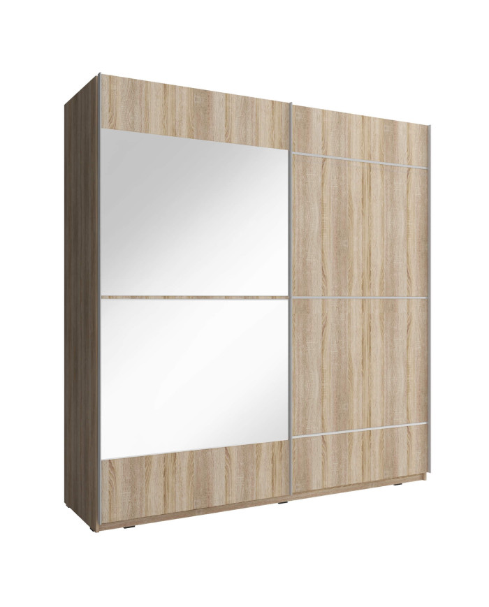 Mika 4 spinta, dviejų durų, 200 cm, stumdomos, lentynos, pakaba, veidrodis, Sonoma ąžuolas