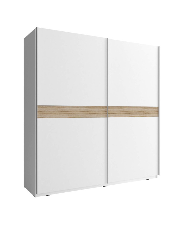 Mika 6 spinta, dviejų durų, 150 cm, stumdomos, lentynos, pakaba, balta/Sonoma ąžuolas