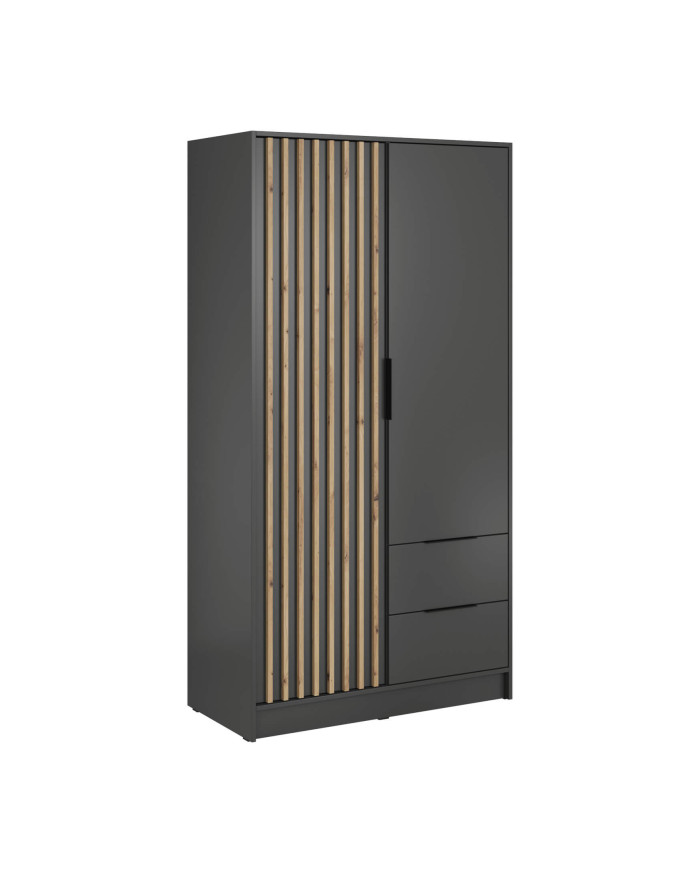 Nelly 100 spinta, dviejų durų, lentynos, pakaba, stalčiai, grafito/artisan ąžuolo spalvos