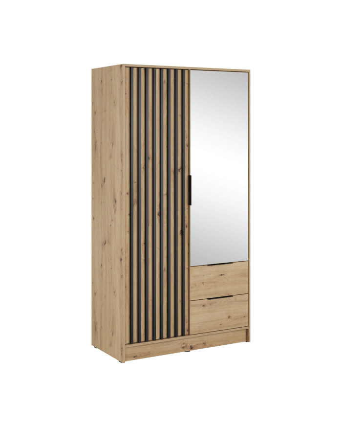 Nelly 100 spinta, dvidurė, lentynos, pakaba, stalčiai, veidrodis, „Artisan Oak“ / juoda