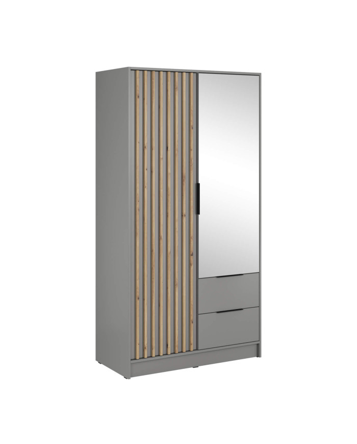 Nelly 100 spinta, dvidurė, lentynos, pakaba, stalčiai, veidrodis, pilka/artisan ąžuolas