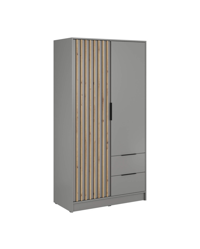 Nelly 100 spinta, dvidurė, lentynos, pakabinimo karnizas, stalčiai, pilka/artisan ąžuolas