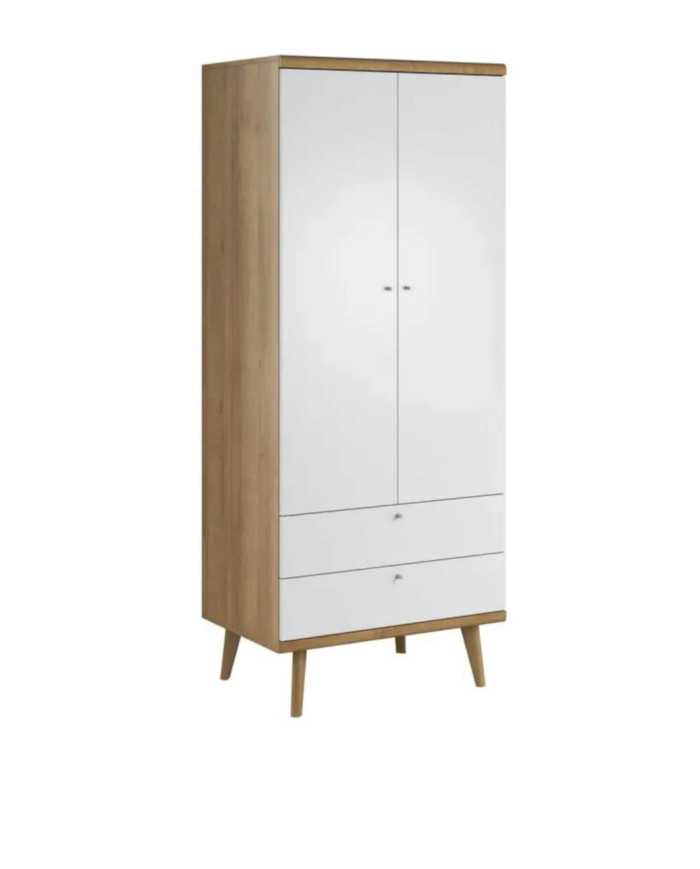 Primo PSZ80 spinta, dvidurė, su stalčiais ir pakabinimo karnizu, „Riviera Oak“/balta