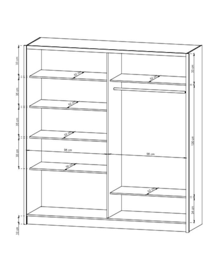 Sara spinta, dviejų durų, 204 cm, stumdomos, lentynos, pakaba, stalčiai, veidrodis, balta/Sonoma ąžuolas - Paveikslėlis 4