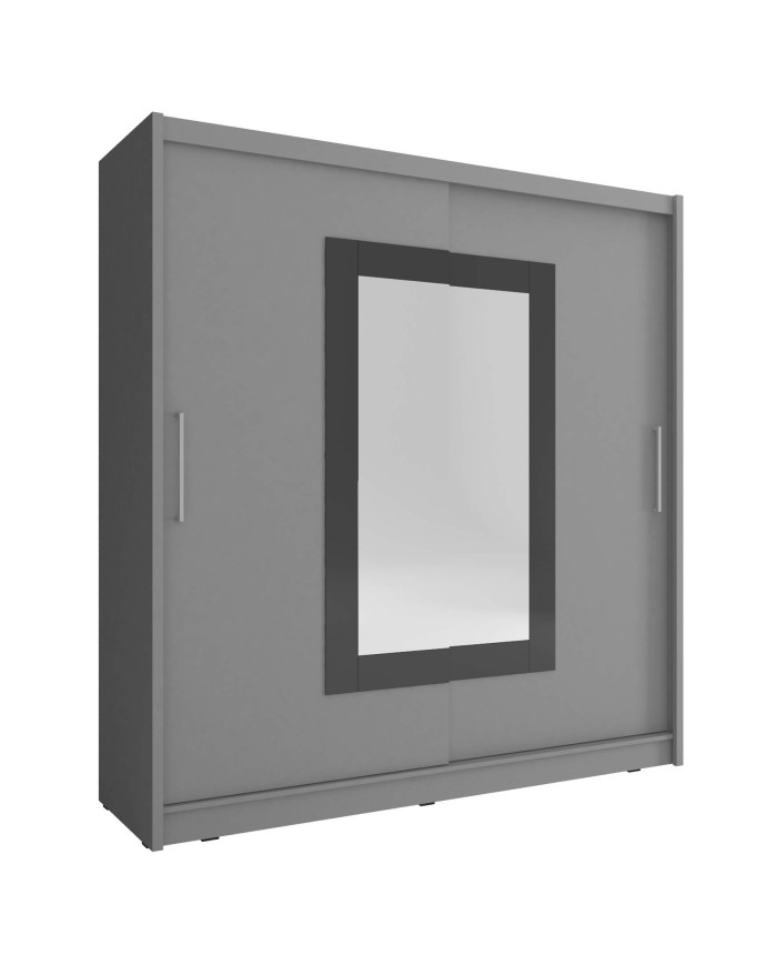 Wiki 2 spinta, dvidurė, 180 cm, stumdoma, lentynos, pakaba, veidrodžiai, grafito spalvos