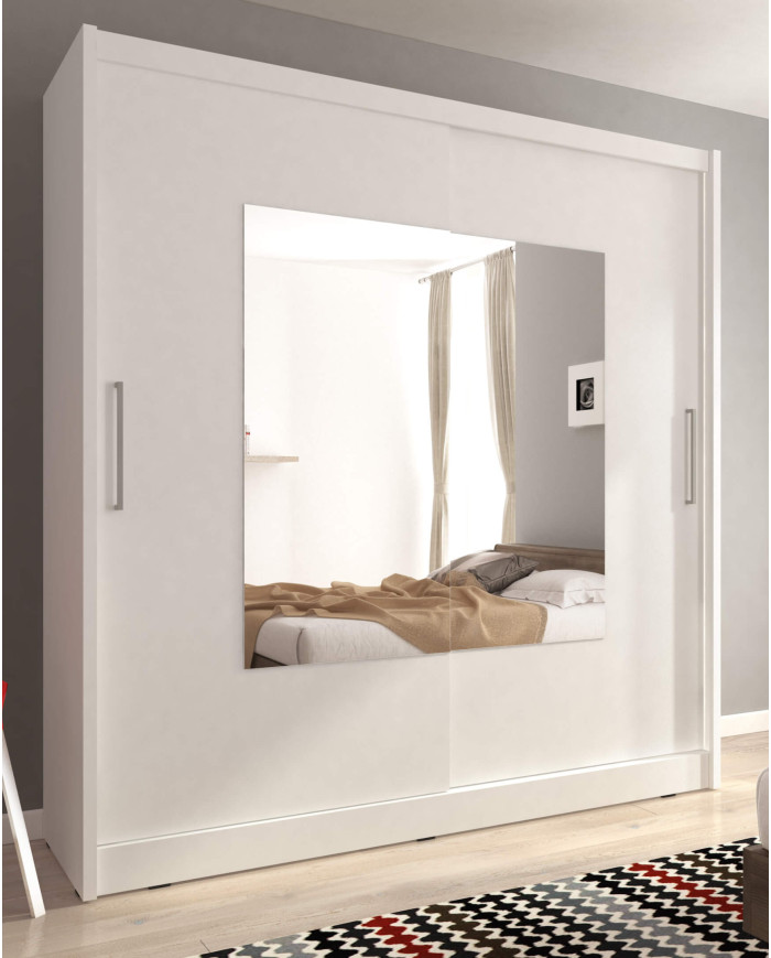 Wiki 9 spinta, dvidurė, 200 cm, stumdomos, lentynos, pakabos karnizas, veidrodžiai, balta - Paveikslėlis 3