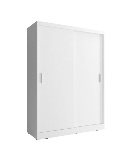 Wiki spinta, dvidurė, 150 cm, stumdomos, lentynos, pakabinimo karnizas, balta