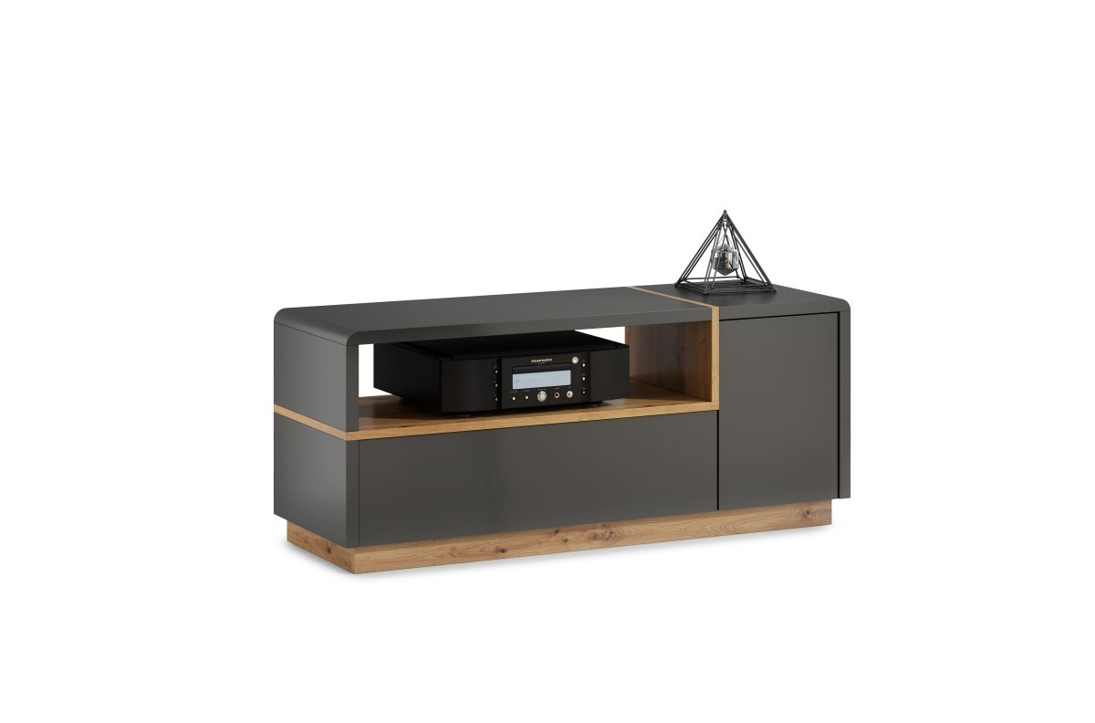 FOLK RTV-120 antracito (tamsiai pilkos) / artisan ąžuolo spintelė - MODERNI SVETAINEI