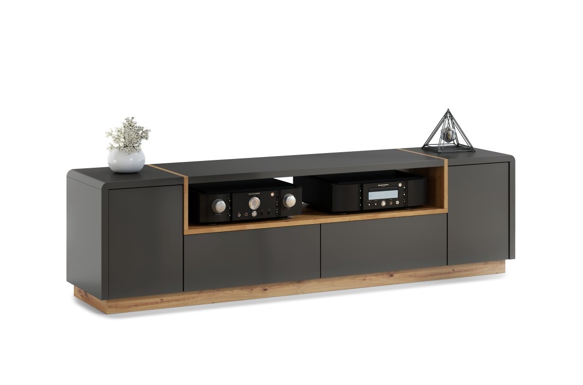 FOLK RTV-185 antracito (tamsiai pilkos) / artisan ąžuolo spintelė - MODERNI SVETAINEI