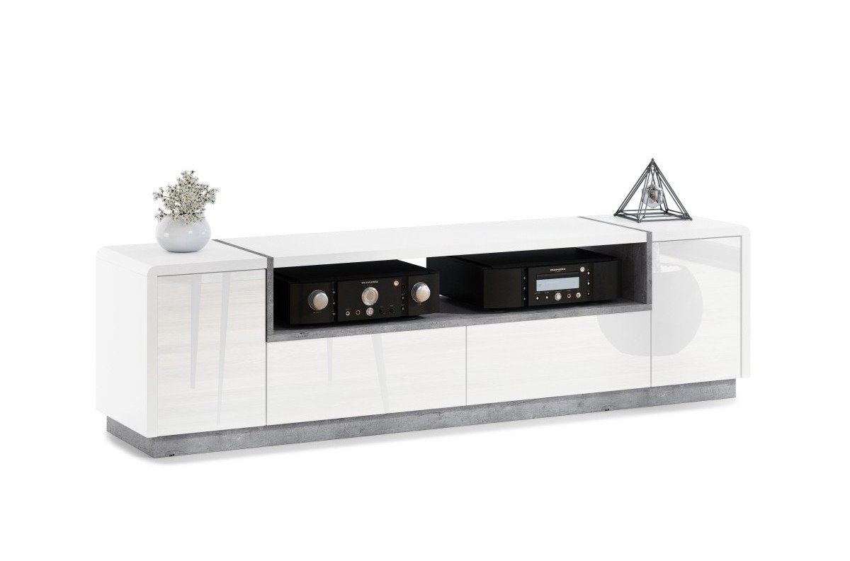 FOLK RTV-185 spintelė, blizgi/matinė balta + tūkstantmečio betono spalvos – MODERNI SVETAINEI