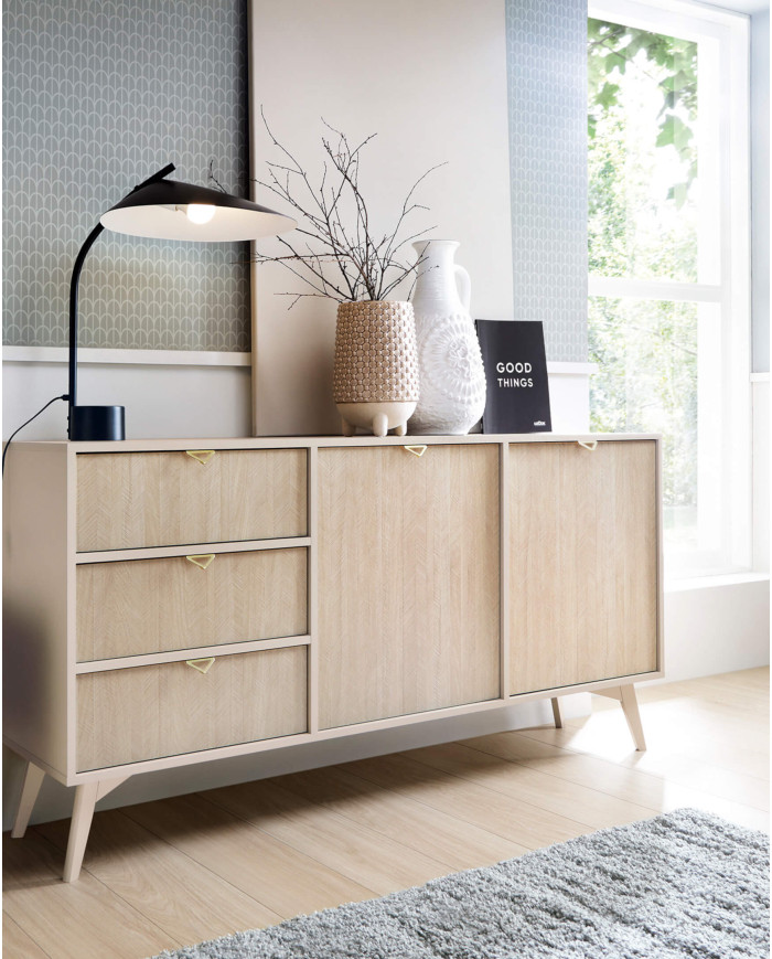 Forest S54 naktinis staliukas, su stalčiumi, įduba, smėlio spalvos/skandinaviško rašto - Paveikslėlis 5