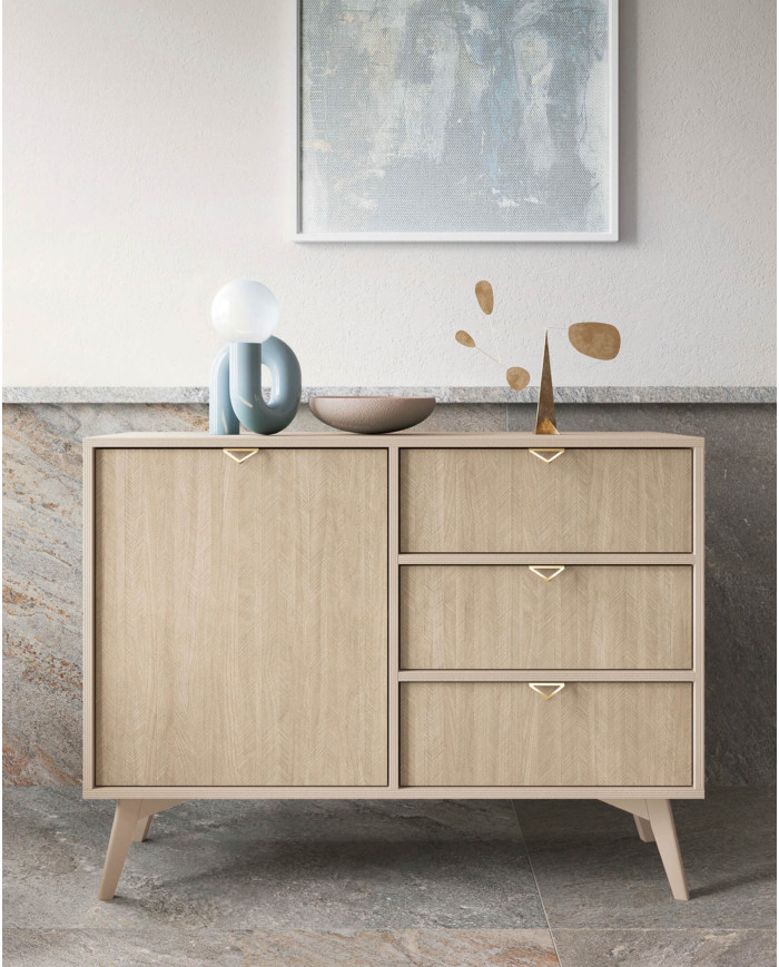 Forest S54 naktinis staliukas, su stalčiumi, įduba, smėlio spalvos/skandinaviško rašto - Paveikslėlis 6