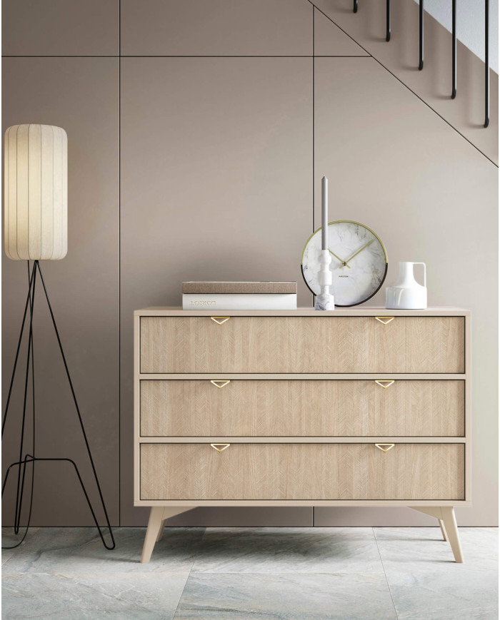 Forest S54 naktinis staliukas, su stalčiumi, įduba, smėlio spalvos/skandinaviško rašto - Paveikslėlis 7