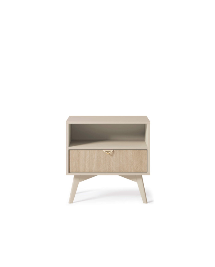 Forest S54 naktinis staliukas, su stalčiumi, įduba, smėlio spalvos/skandinaviško rašto