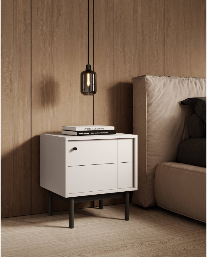 Japandi S-54 naktinis staliukas, vienvėrės durys, kašmyro/juodos spalvos - Paveikslėlis 5