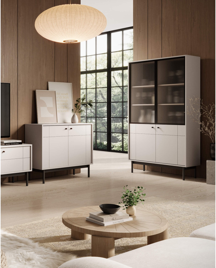 Japandi S-54 naktinis staliukas, vienvėrės durys, kašmyro/juodos spalvos - Paveikslėlis 7