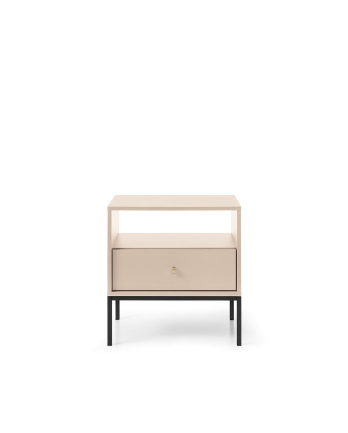 Mono MS54 naktinis staliukas, stalčius, niša, smėlio spalvos/juodas rėmas