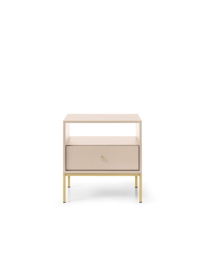 Mono MS54 naktinis staliukas su stalčiumi, įduba, smėlio spalvos/aukso spalvos rėmas
