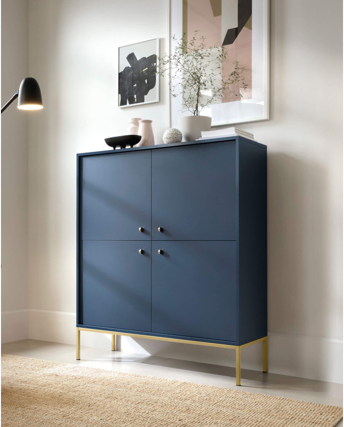 Mono MS54 naktinis staliukas, su stalčiumi, įduba, tamsiai mėlynas / auksinis rėmas — изображение 3