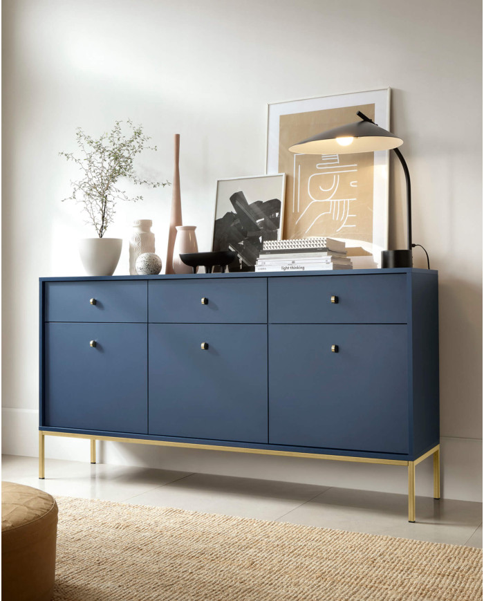 Mono MS54 naktinis staliukas, su stalčiumi, įduba, tamsiai mėlynas / auksinis rėmas — изображение 4