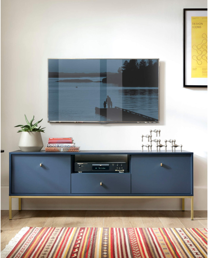 Mono MS54 naktinis staliukas, su stalčiumi, įduba, tamsiai mėlynas / auksinis rėmas — изображение 5