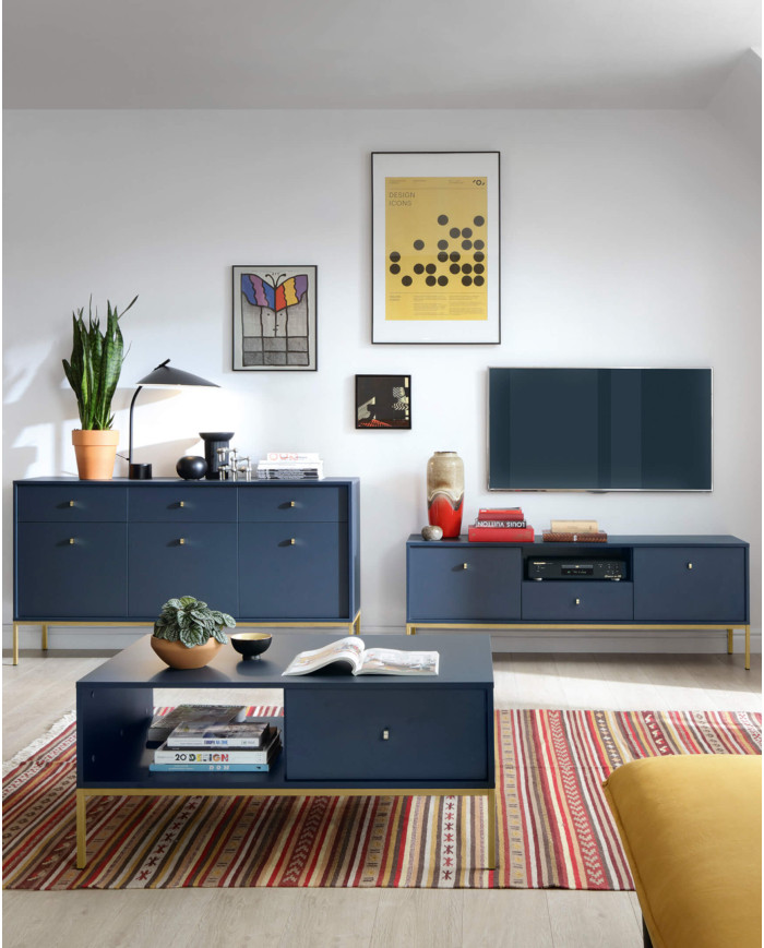 Mono MS54 naktinis staliukas, su stalčiumi, įduba, tamsiai mėlynas / auksinis rėmas — изображение 7