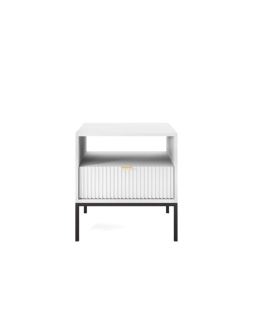 Nova S54 naktinis staliukas, stalčius, įduba, baltas/juodas rėmas