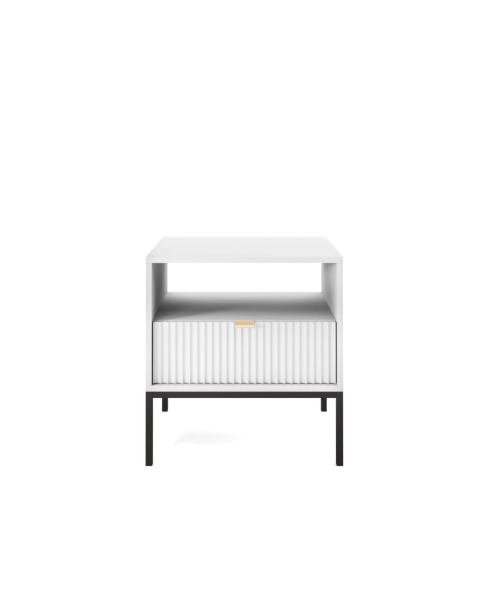 Nova S54 naktinis staliukas, stalčius, įduba, baltas/juodas rėmas