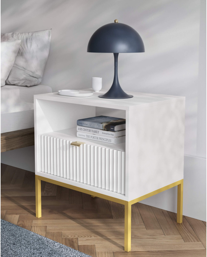 Nova S54 naktinis staliukas, stalčius, įleidžiamas, baltas/auksinis rėmas — изображение 4