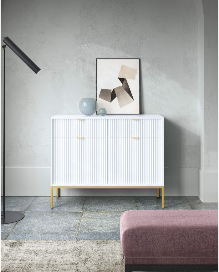 Nova S54 naktinis staliukas, stalčius, įleidžiamas, baltas/auksinis rėmas — изображение 6