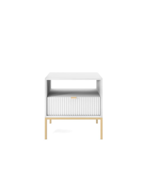 Nova S54 naktinis staliukas, stalčius, įleidžiamas, baltas/auksinis rėmas
