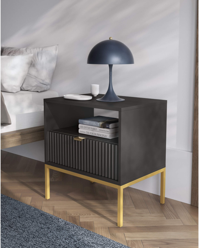Nova S54 naktinis staliukas, stalčius, įleidžiamas, juodas/auksinis rėmas — изображение 3