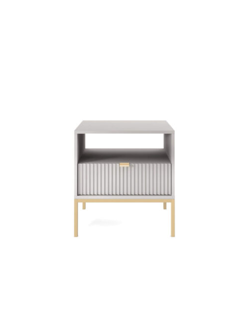 Nova S54 naktinis staliukas, stalčius, įleidžiamas, pilkas/auksinis rėmas