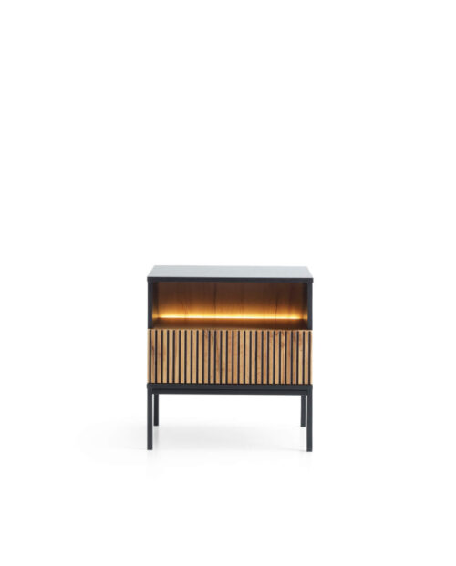 Sento S54 naktinis staliukas, stalčius, įleidžiamas, su apšvietimu, juodas/Wotan ąžuolas