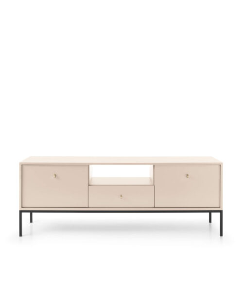 Mono TV spintelė MRTV154, durys, stalčius, niša, smėlio spalvos/juodas rėmas