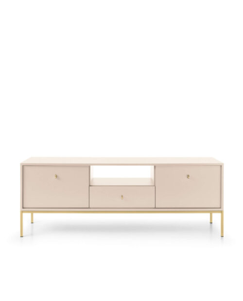 Mono TV spintelė MRTV154, durys, stalčius, niša, smėlio spalvos/auksinis rėmas