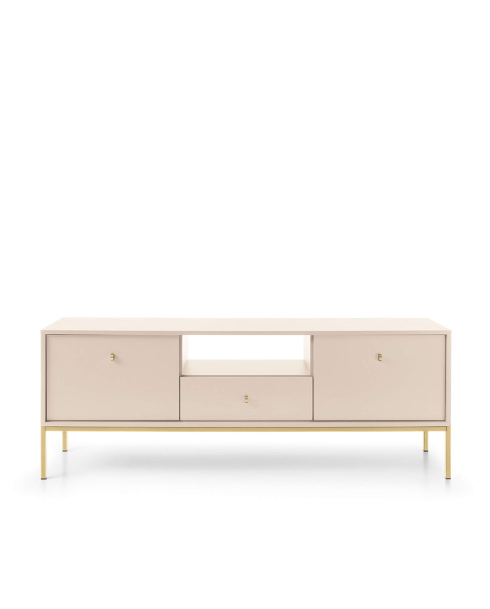 Mono TV spintelė MRTV154, durys, stalčius, niša, smėlio spalvos/auksinis rėmas