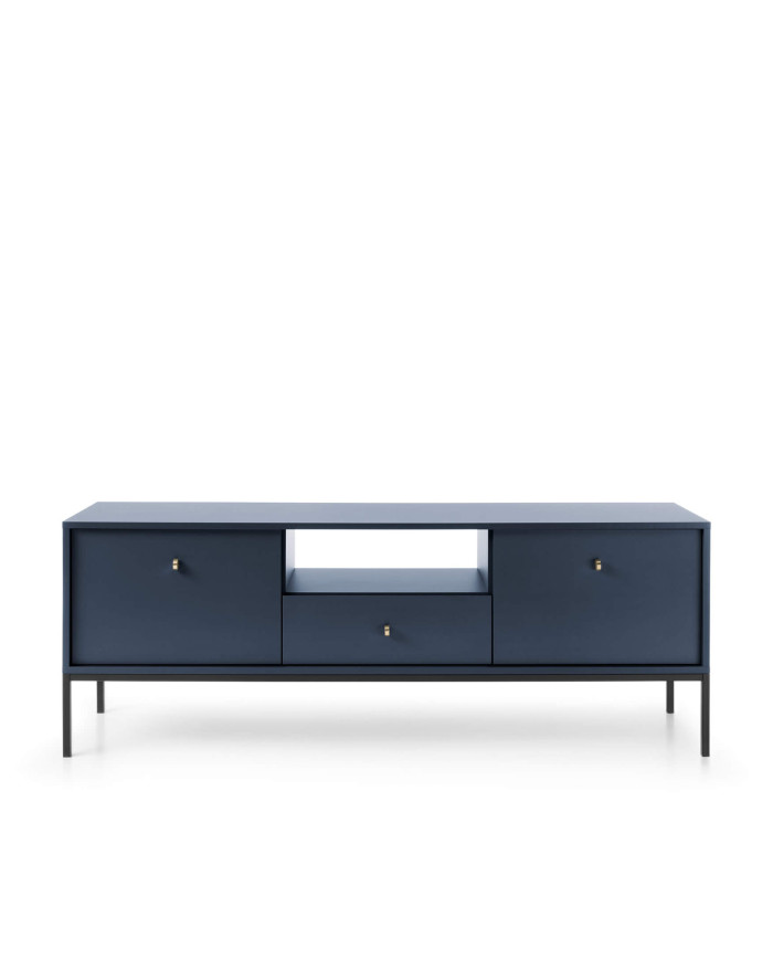 Mono TV spintelė MRTV154, durelėmis, stalčiumi, niša, tamsiai mėlynas/juodas rėmas