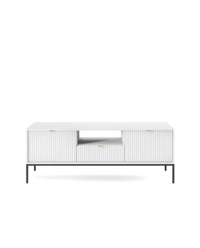 Nova RTV154 TV spintelė, durelėmis, stalčiumi, niša, baltas/juodas rėmas