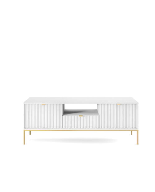 Nova RTV154 TV spintelė, durelėmis, stalčiumi, niša, baltas/auksinis rėmas