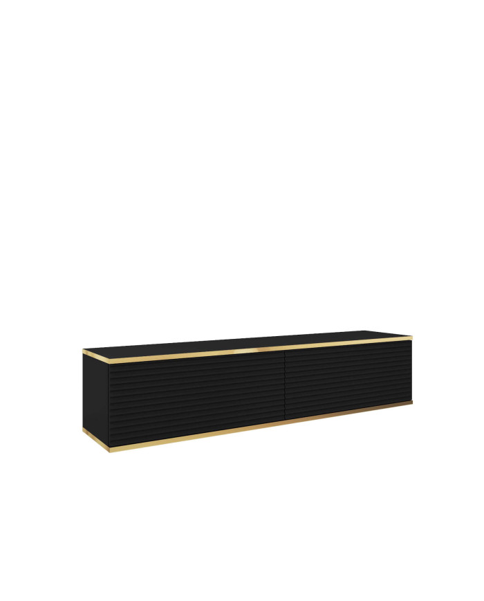 Oro 135 MDF TV spintelė, durelėmis, montuojama ant sienos, juoda/auksinė